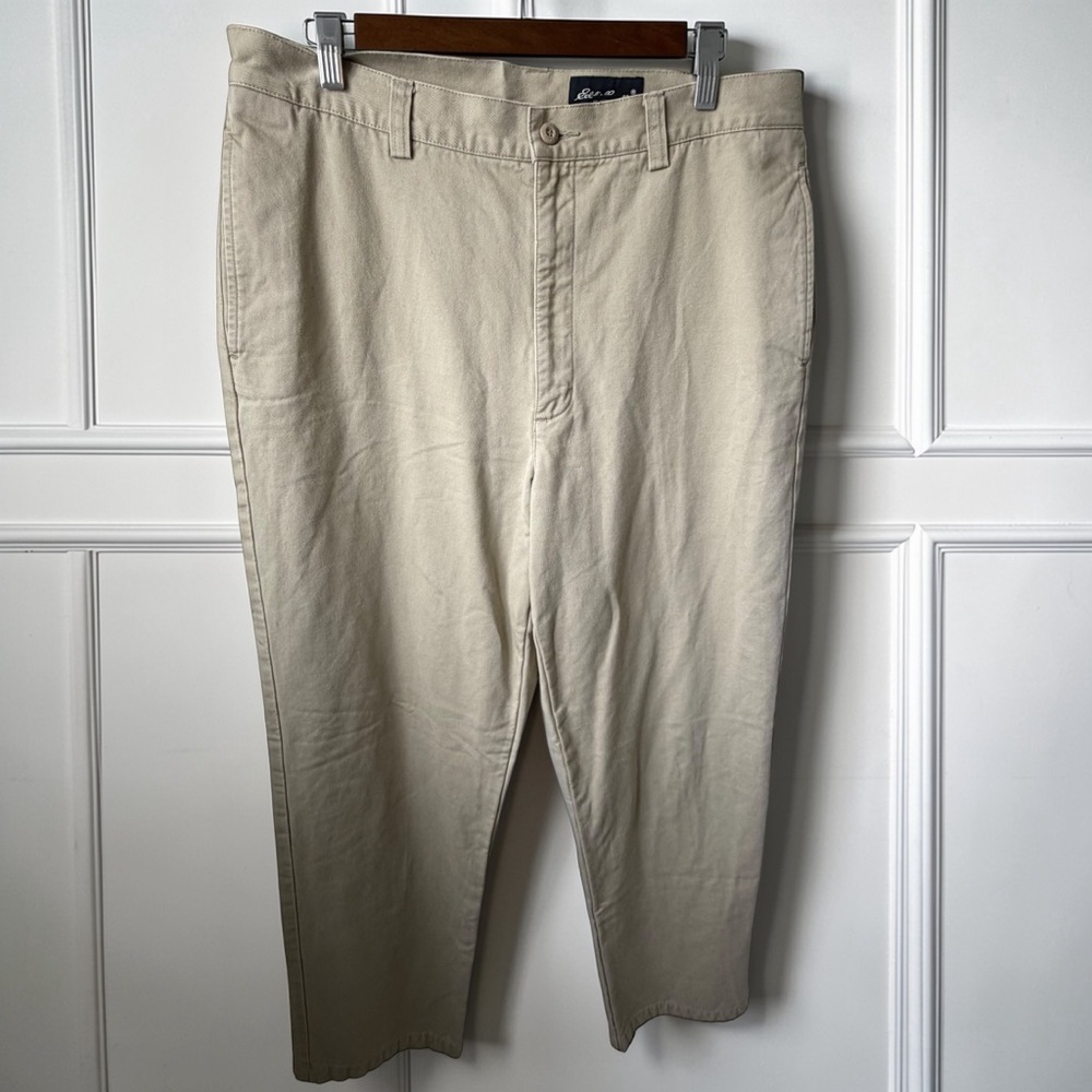 Eddie Bauer Flannel Lined Pants Mens 36x34 Tall Khaki Straight Leg Warm Outdoor